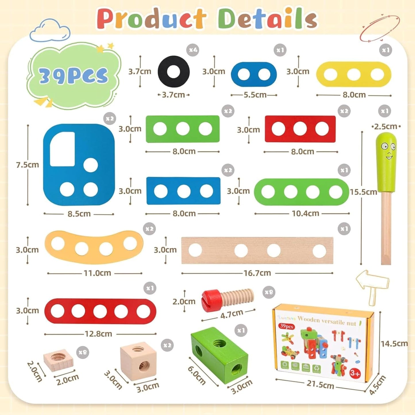 HandyFix™ - 39 Piece Wooden Tool Kit for Kids