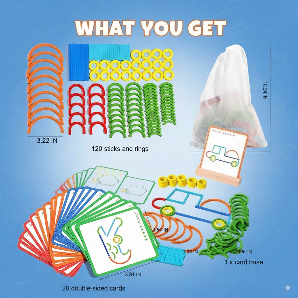 BuildWise™ – Montessori Sticks & Rings Puzzle Set