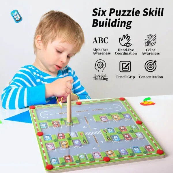 Letter Garage Maze™ : Magnetic Letter Parking Maze Board for Kids