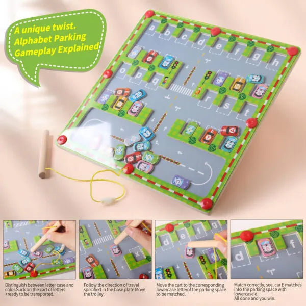 Letter Garage Maze™ : Magnetic Letter Parking Maze Board for Kids